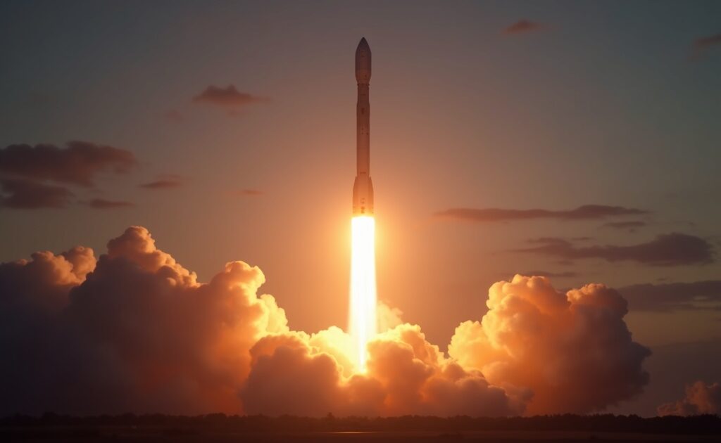 Lancio di un razzo SpaceX al tramonto