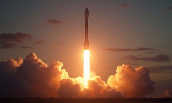 Lancio di un razzo SpaceX al tramonto